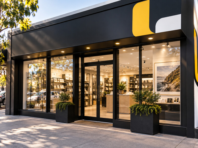 A commercial shopfront featuring illuminated custom signage